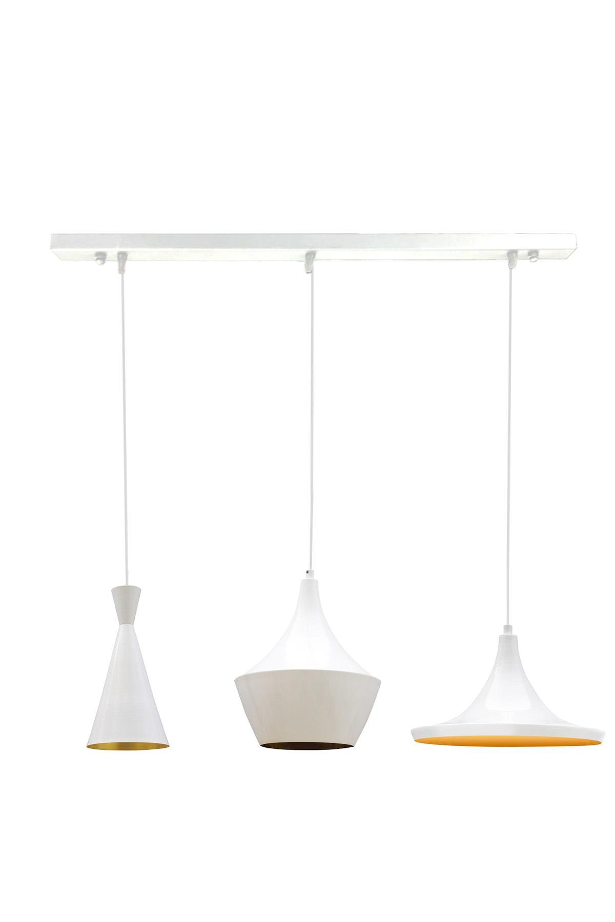 Bamyum Üçlü Magna Beyaz Avize Üçlü Sarkıt Muftak Yemek Masası Salon Masaüstü Avize Aydınlatma