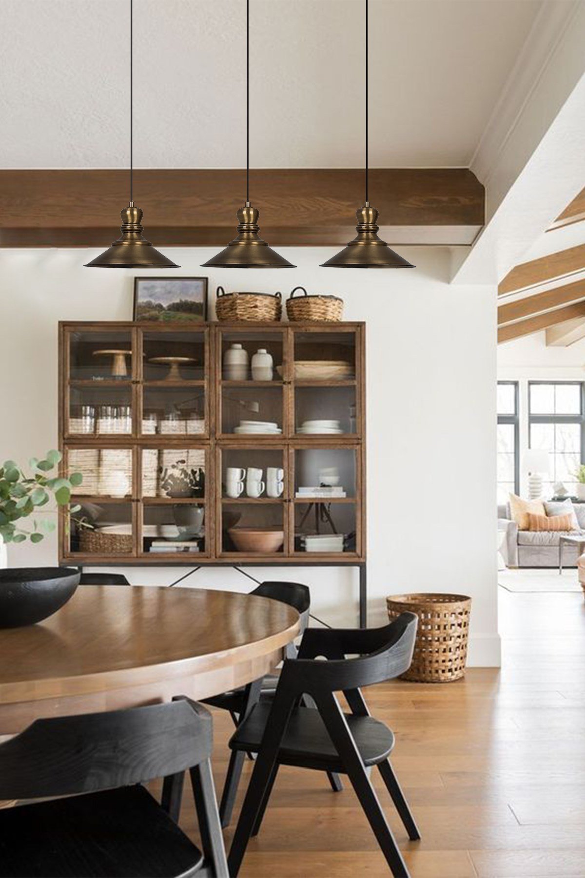 Bamyum Üçlü Nantes Eskitme Rengi Metal Sarkıt Avize  Lamba Rustik Vintage Iç Mekan Ofis Cafe