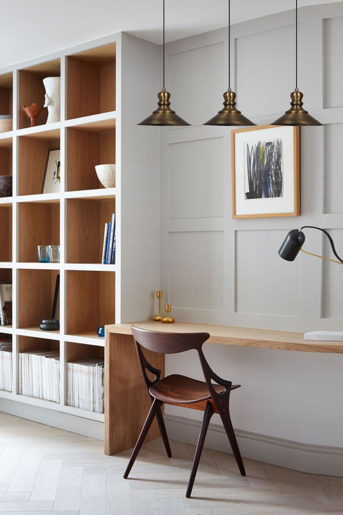 Bamyum Üçlü Nantes Eskitme Rengi Metal Sarkıt Avize  Lamba Rustik Vintage Iç Mekan Ofis Cafe