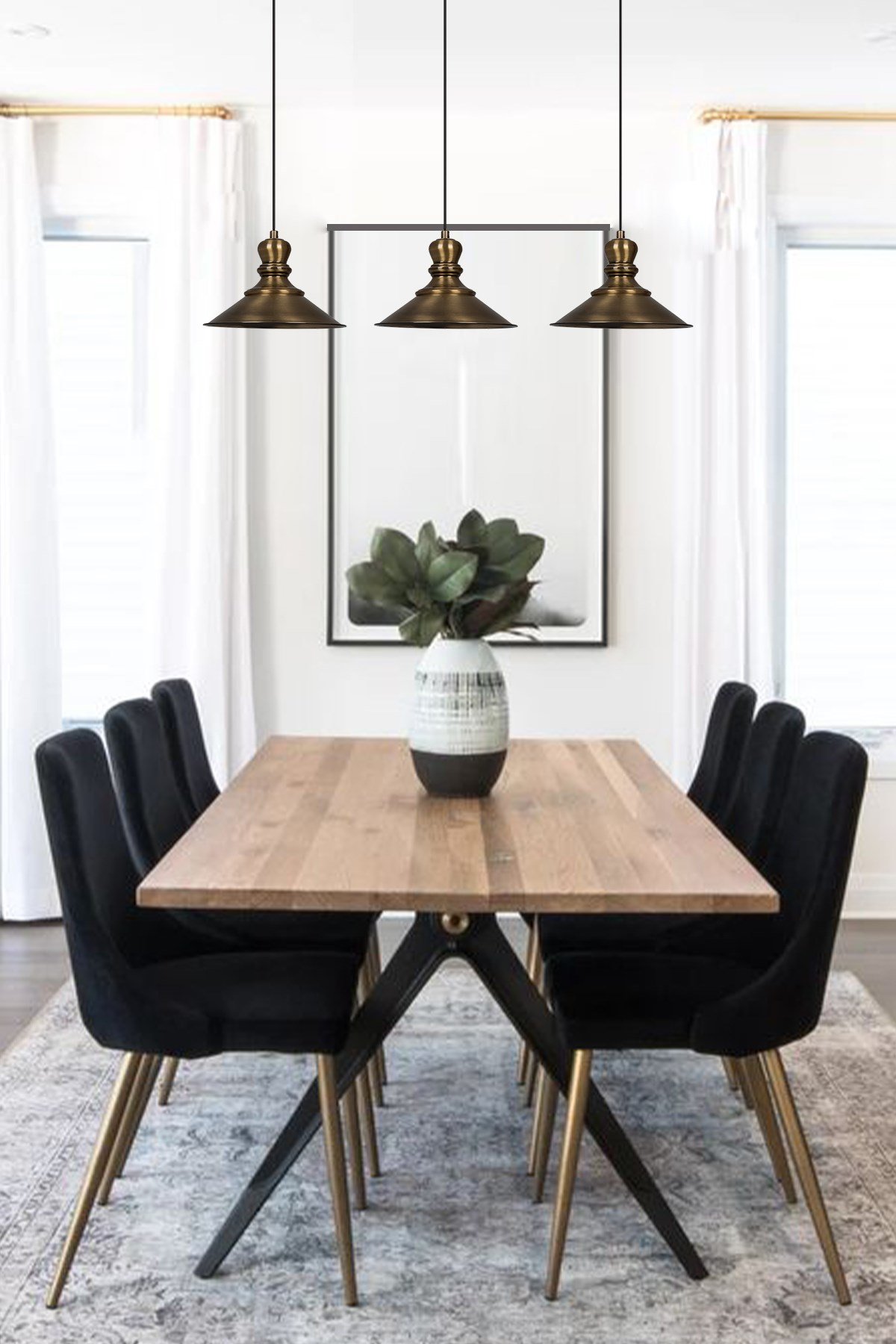 Bamyum Üçlü Nantes Eskitme Rengi Metal Sarkıt Avize  Lamba Rustik Vintage Iç Mekan Ofis Cafe