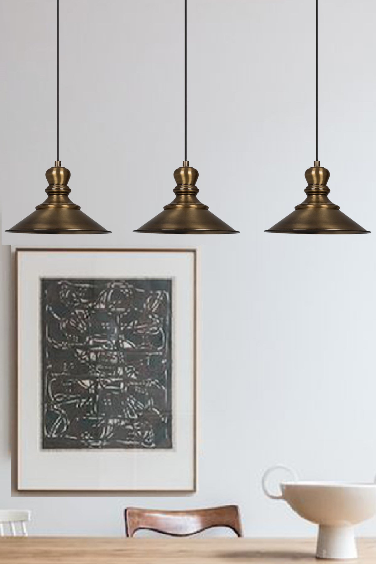 Bamyum Üçlü Nantes Eskitme Rengi Metal Sarkıt Avize  Lamba Rustik Vintage Iç Mekan Ofis Cafe