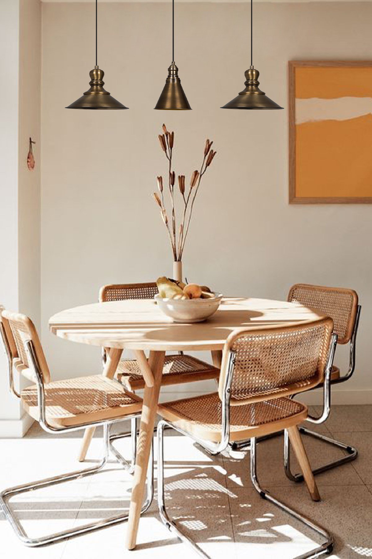 Bamyum Üçlü Rennes Eskitme Rengi Metal Sarkıt Avize  Lamba Rustik Vintage Iç Mekan Ofis Cafe