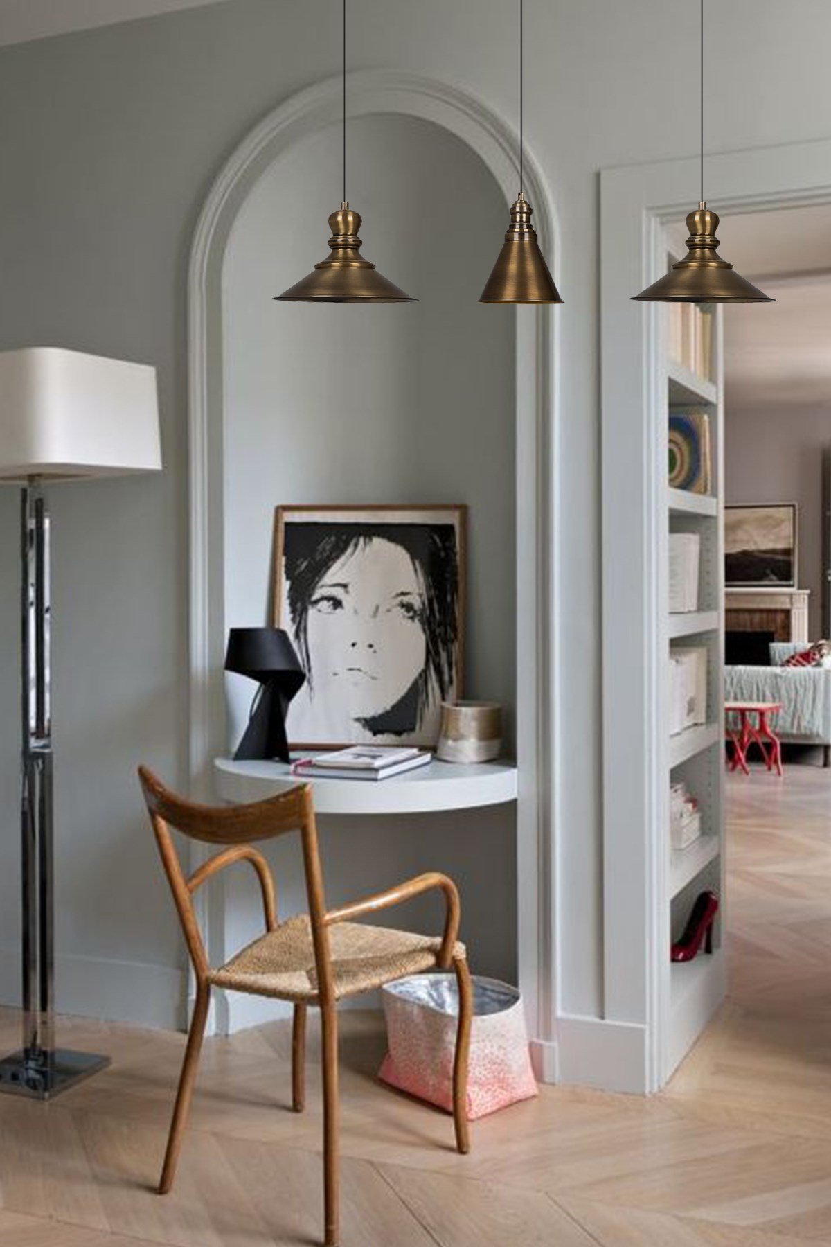 Bamyum Üçlü Rennes Eskitme Rengi Metal Sarkıt Avize  Lamba Rustik Vintage Iç Mekan Ofis Cafe