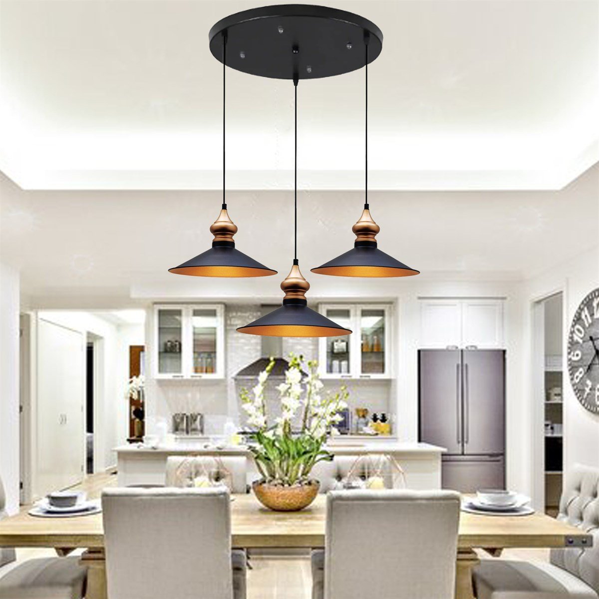 Bamyum Üçlü Salon Circle Siyah Avize