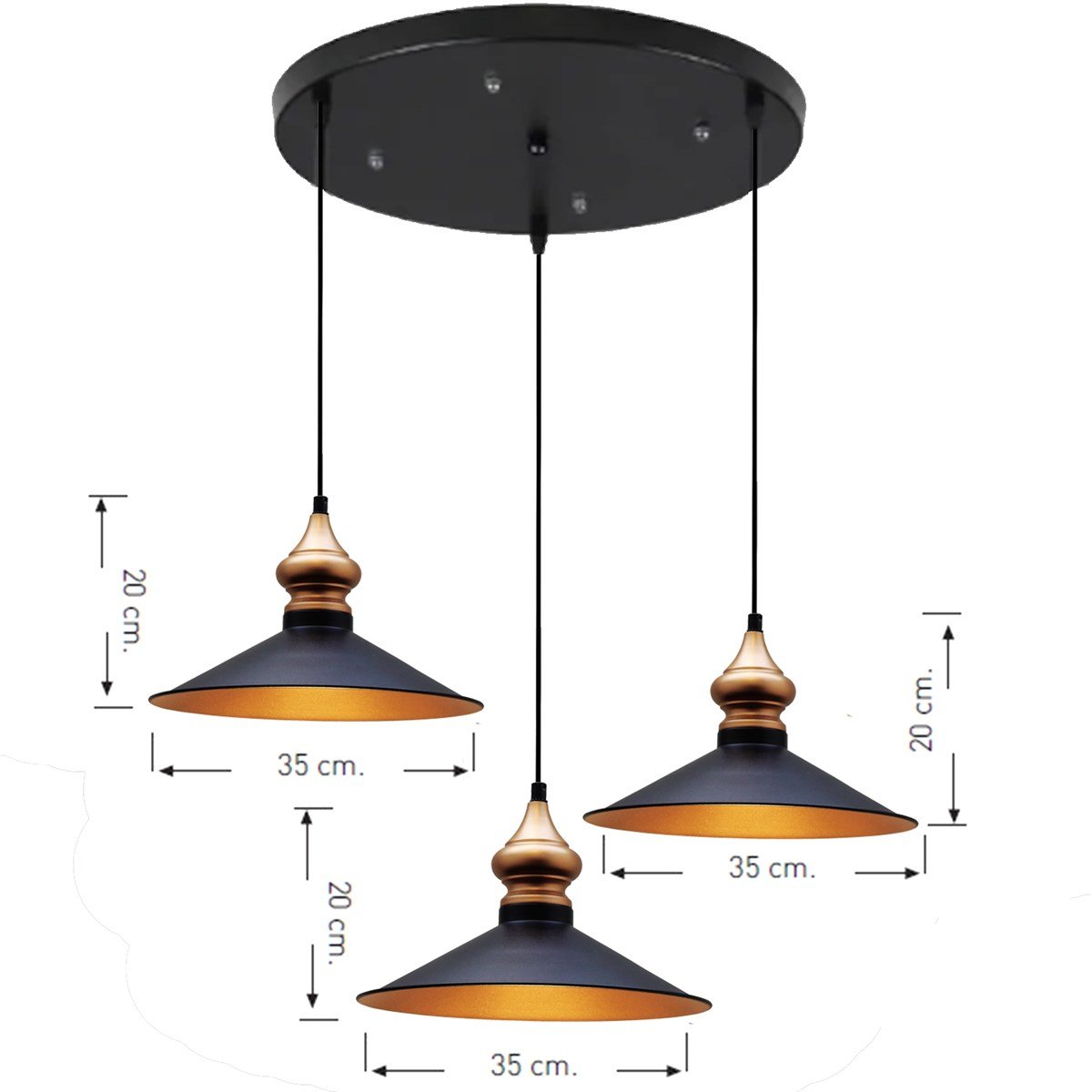 Bamyum Üçlü Salon Circle Siyah Avize