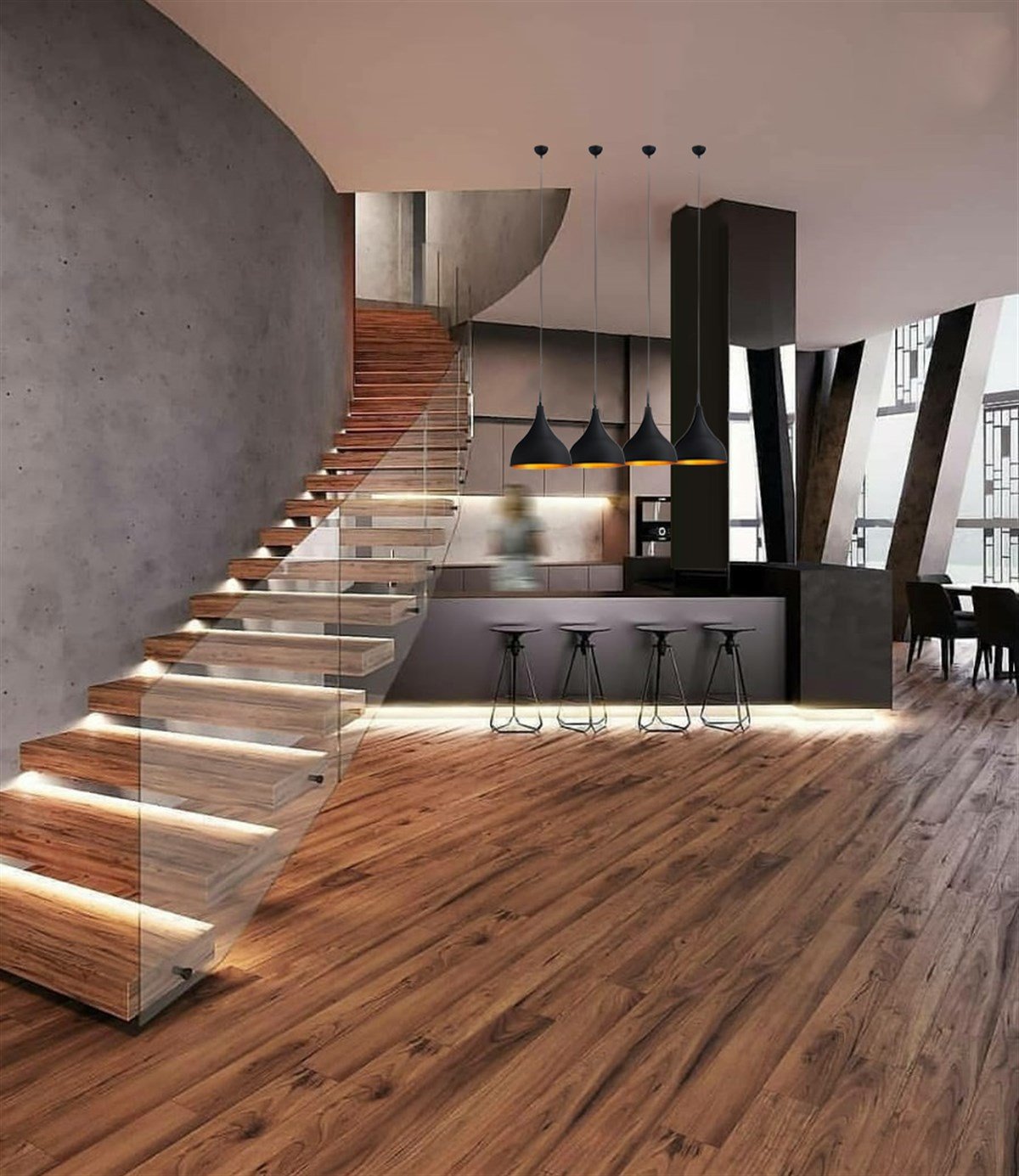 Bamyum Uzun Siyah Sarkıt Avize