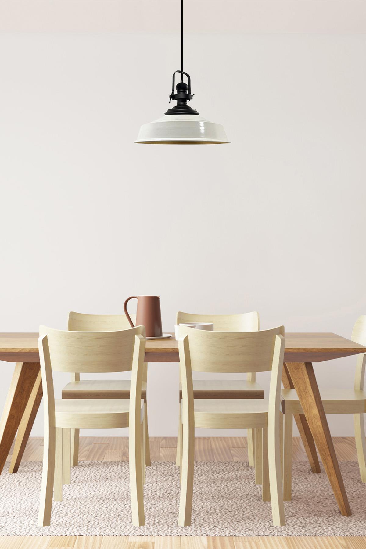 Beyaz Asaletli Tekli Avize Siyah Başlık Retro Sarkıt Lamba Restoran Cafe Salon Avizeleri