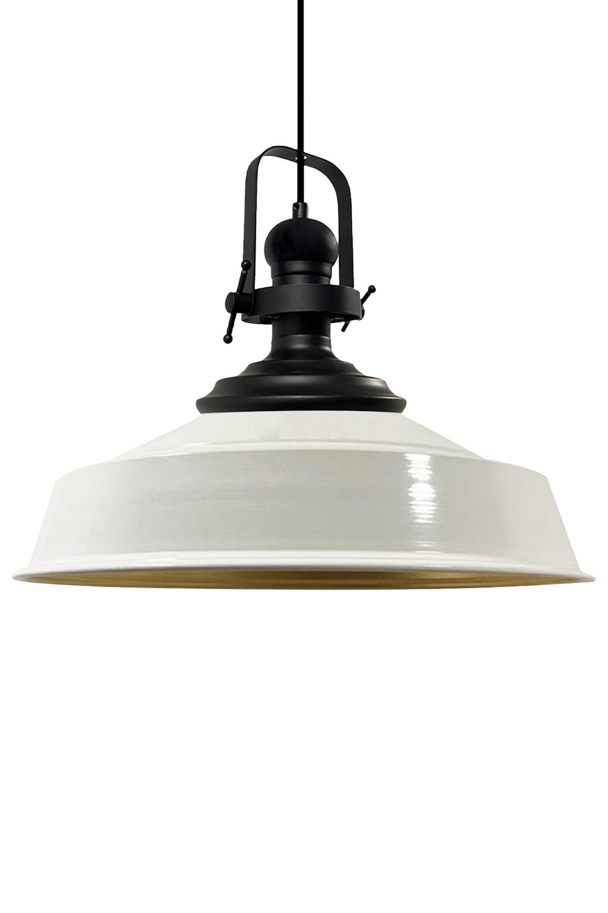 Beyaz Asaletli Tekli Avize Siyah Başlık Retro Sarkıt Lamba Restoran Cafe Salon Avizeleri