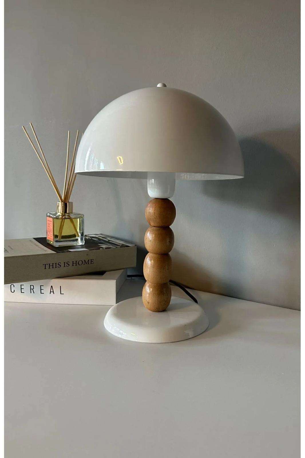 Beyaz Mantar Masa Lambası Dekoratif Abajur Çocuk Odası Başucu Lambası Okuma Lambası