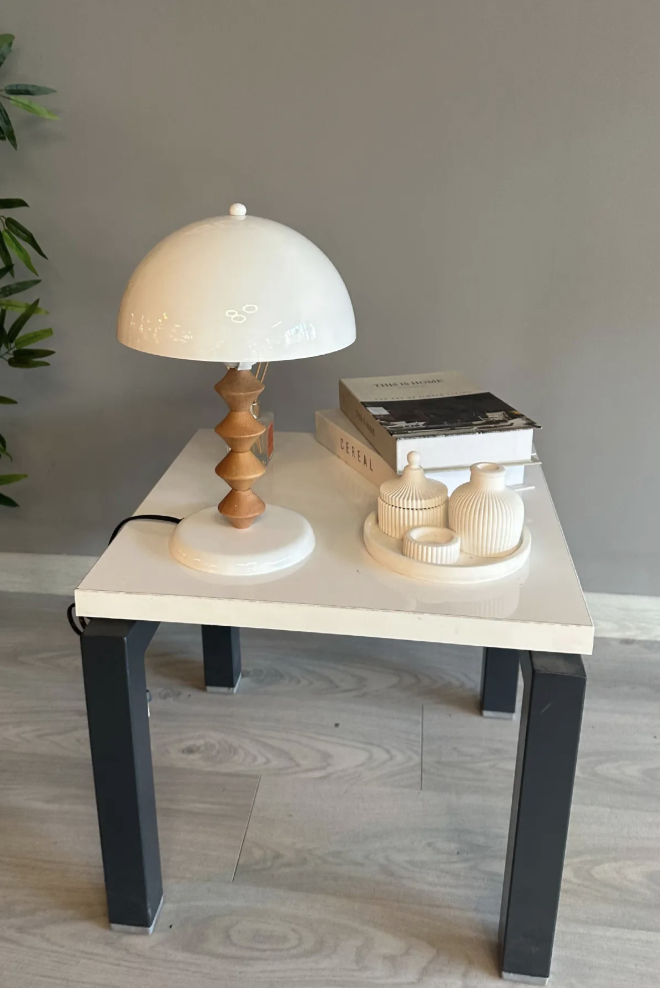 Beyaz Mantar Masa Lambası Q Ahşap Dekoratif Abajur Çocuk Odası Başucu Lambası Okuma Lambası
