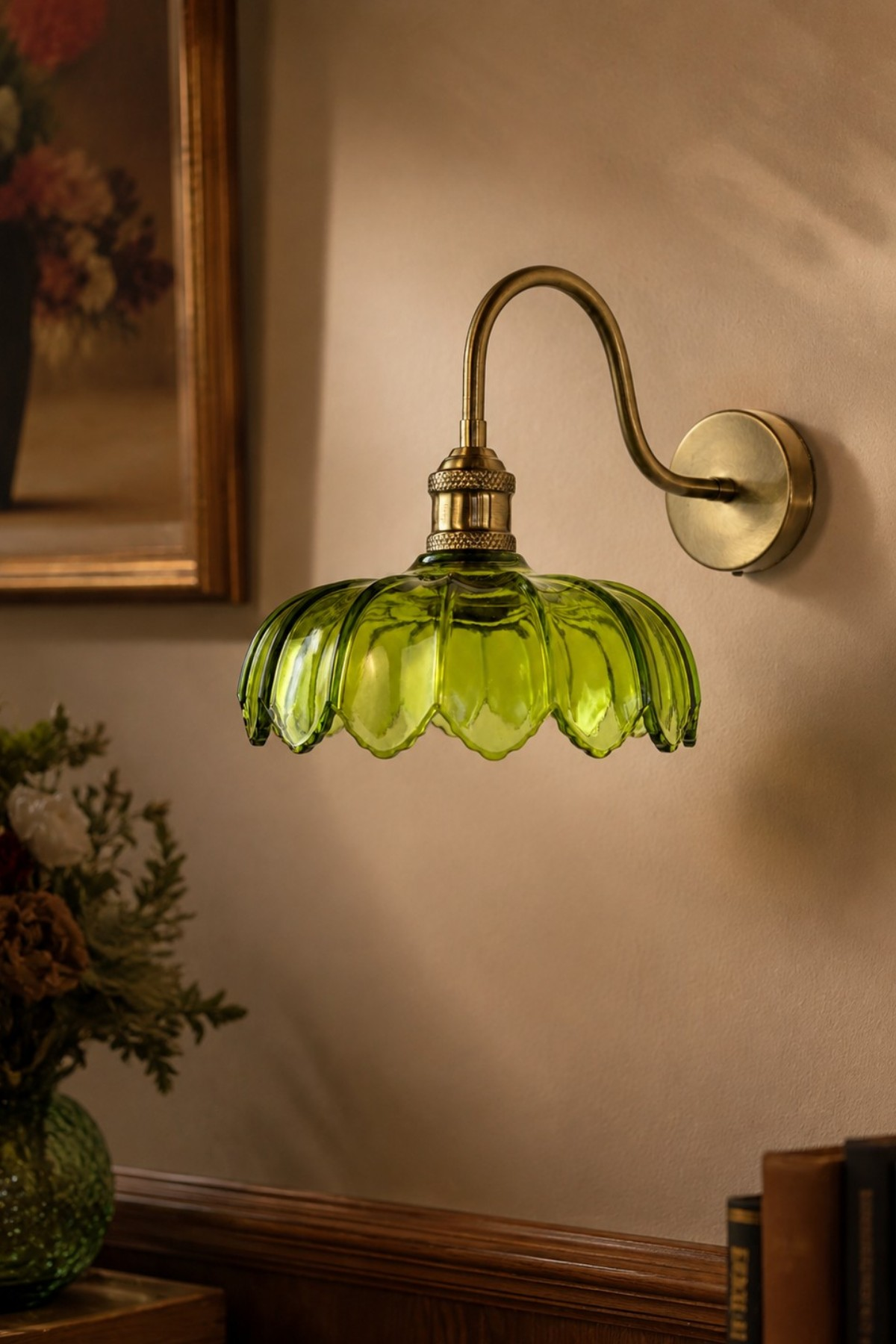 Bloom Yeşil Cam Aplik Duvar Lambası Modern Otel Cafe Vintage Salon Yatak Odası Merdiven Retro