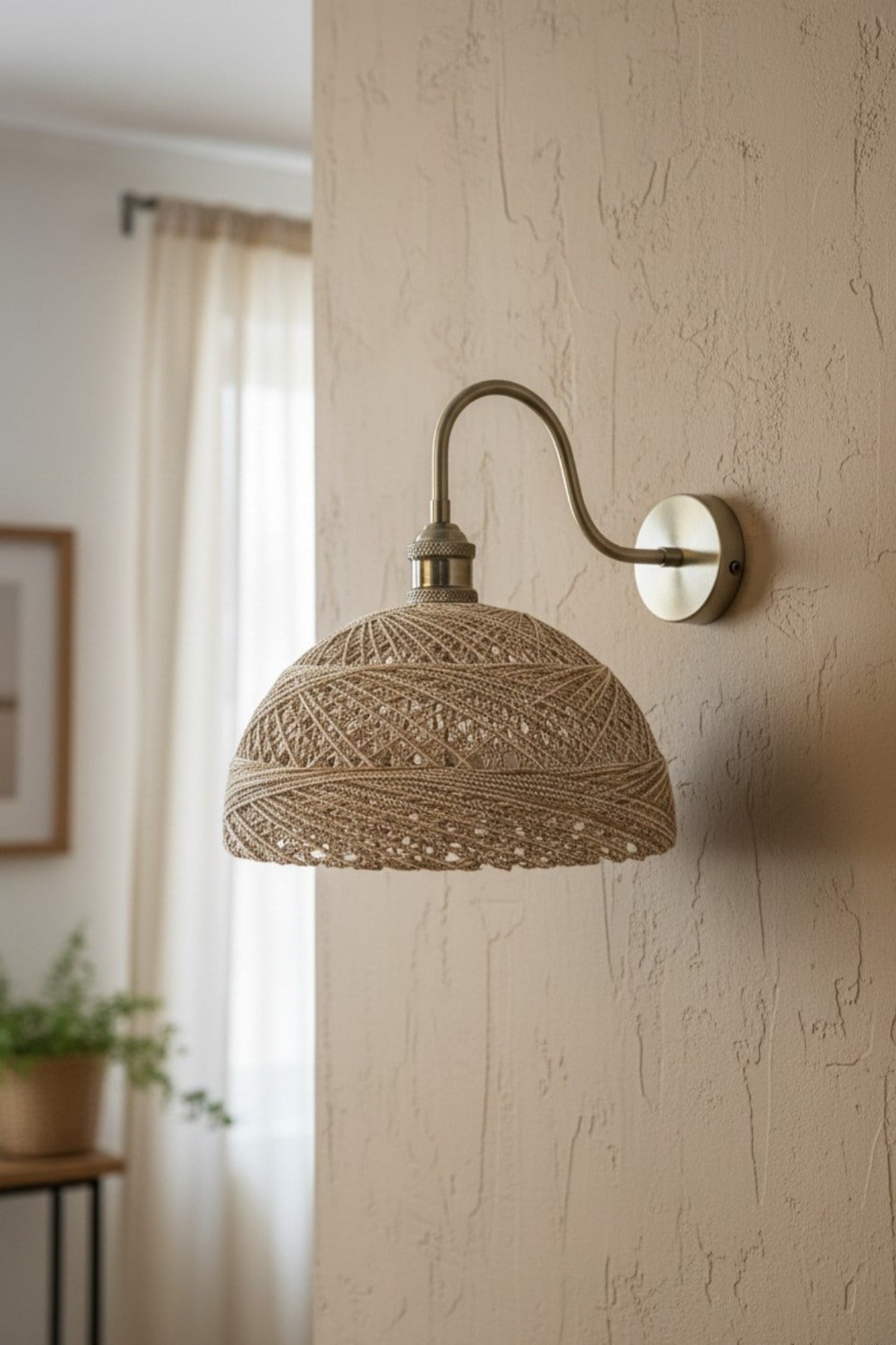 Bohem Bej Recycle İplik Jüt El Yapımı Metal Eskitme Gövde Aplik Duvar Lambası Modern Otel Cafe Vintage Salon Yatak Odası Merdiven Retro