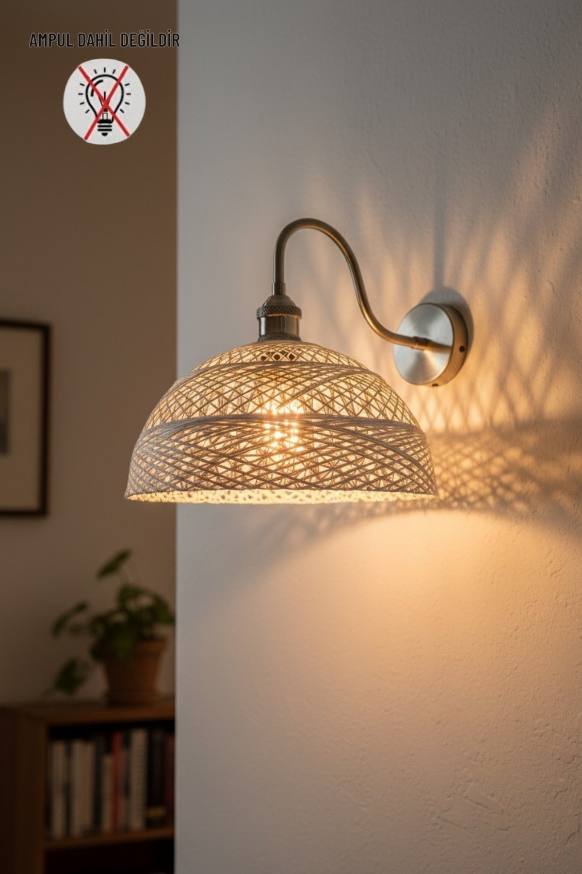 Bohem Krem Recycle İplik Jüt El Yapımı Metal Eskitme Gövde Aplik Duvar Lambası Modern Otel Cafe Vintage Salon Yatak Odası Merdiven Retro