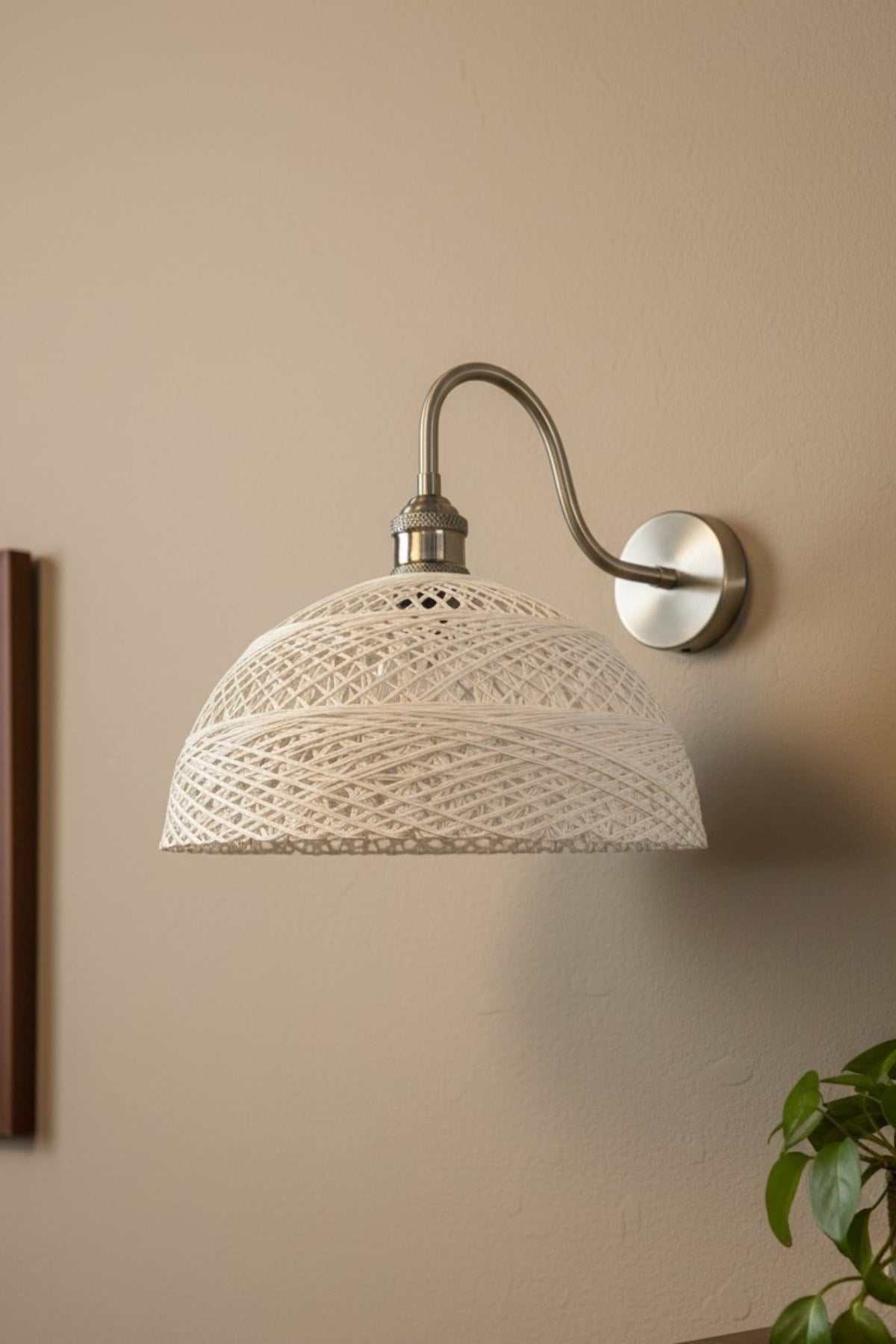 Bohem Krem Recycle İplik Jüt El Yapımı Metal Eskitme Gövde Aplik Duvar Lambası Modern Otel Cafe Vintage Salon Yatak Odası Merdiven Retro