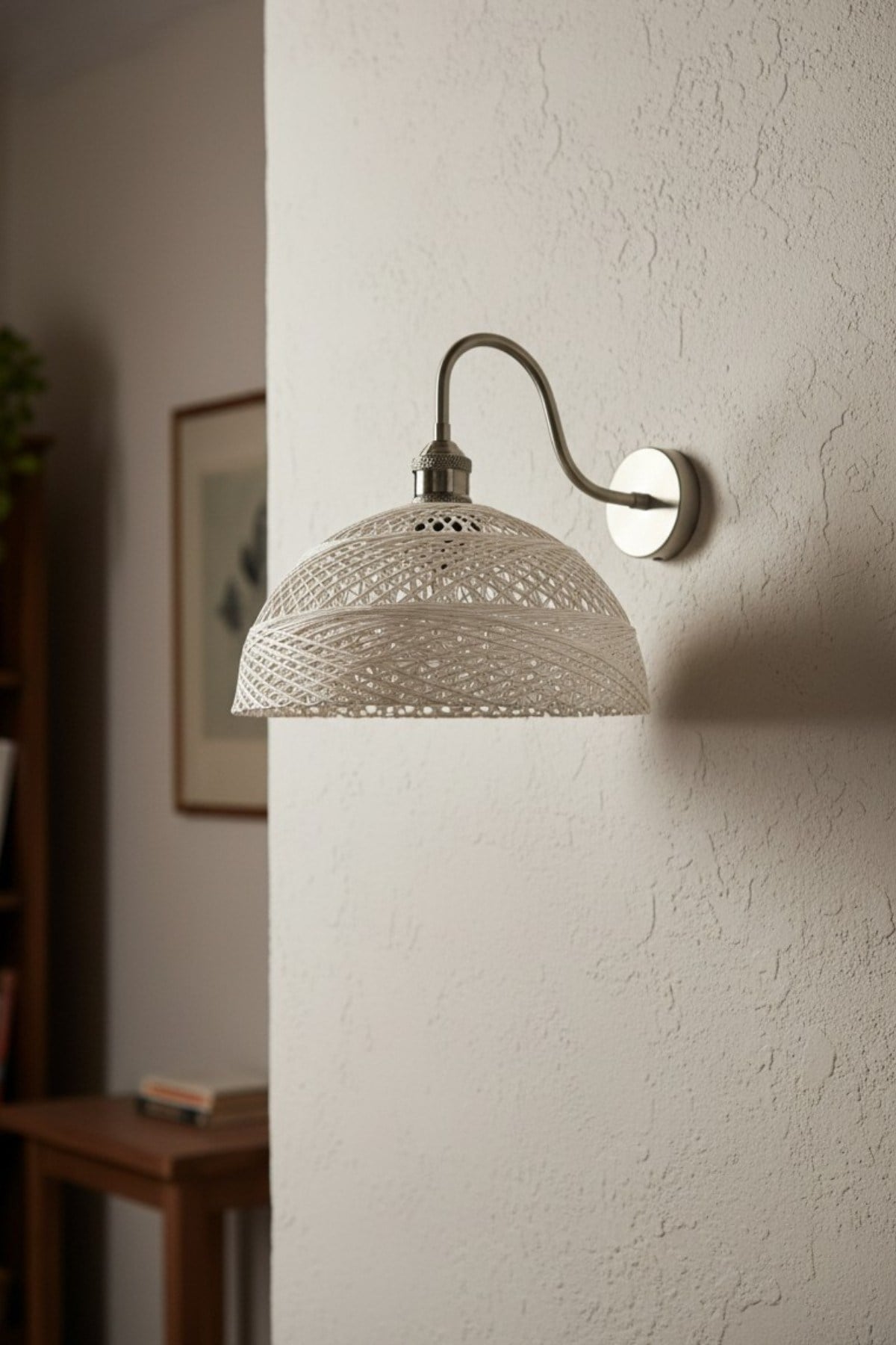 Bohem Krem Recycle İplik Jüt El Yapımı Metal Eskitme Gövde Aplik Duvar Lambası Modern Otel Cafe Vintage Salon Yatak Odası Merdiven Retro