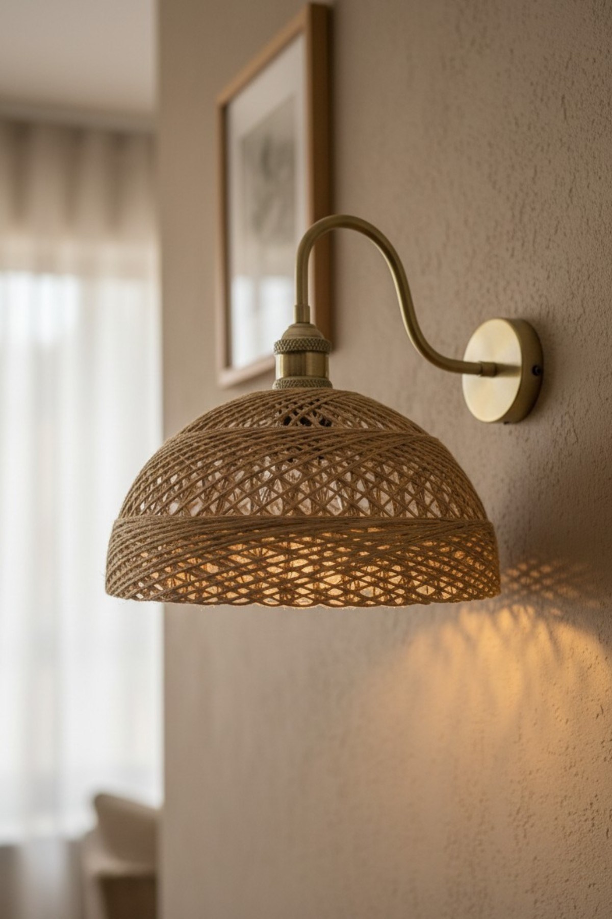 Bohem Sütlü Kahve Recycle İplik Jüt El Yapımı Metal Eskitme Gövde Aplik Duvar Lambası Modern Otel Cafe Vintage Salon Yatak Odası Merdiven Retro