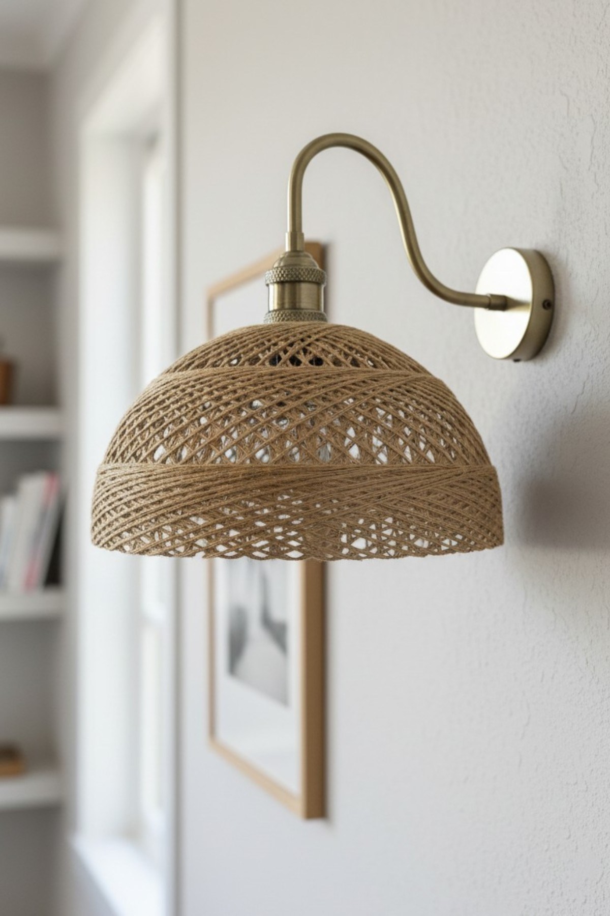Bohem Sütlü Kahve Recycle İplik Jüt El Yapımı Metal Eskitme Gövde Aplik Duvar Lambası Modern Otel Cafe Vintage Salon Yatak Odası Merdiven Retro