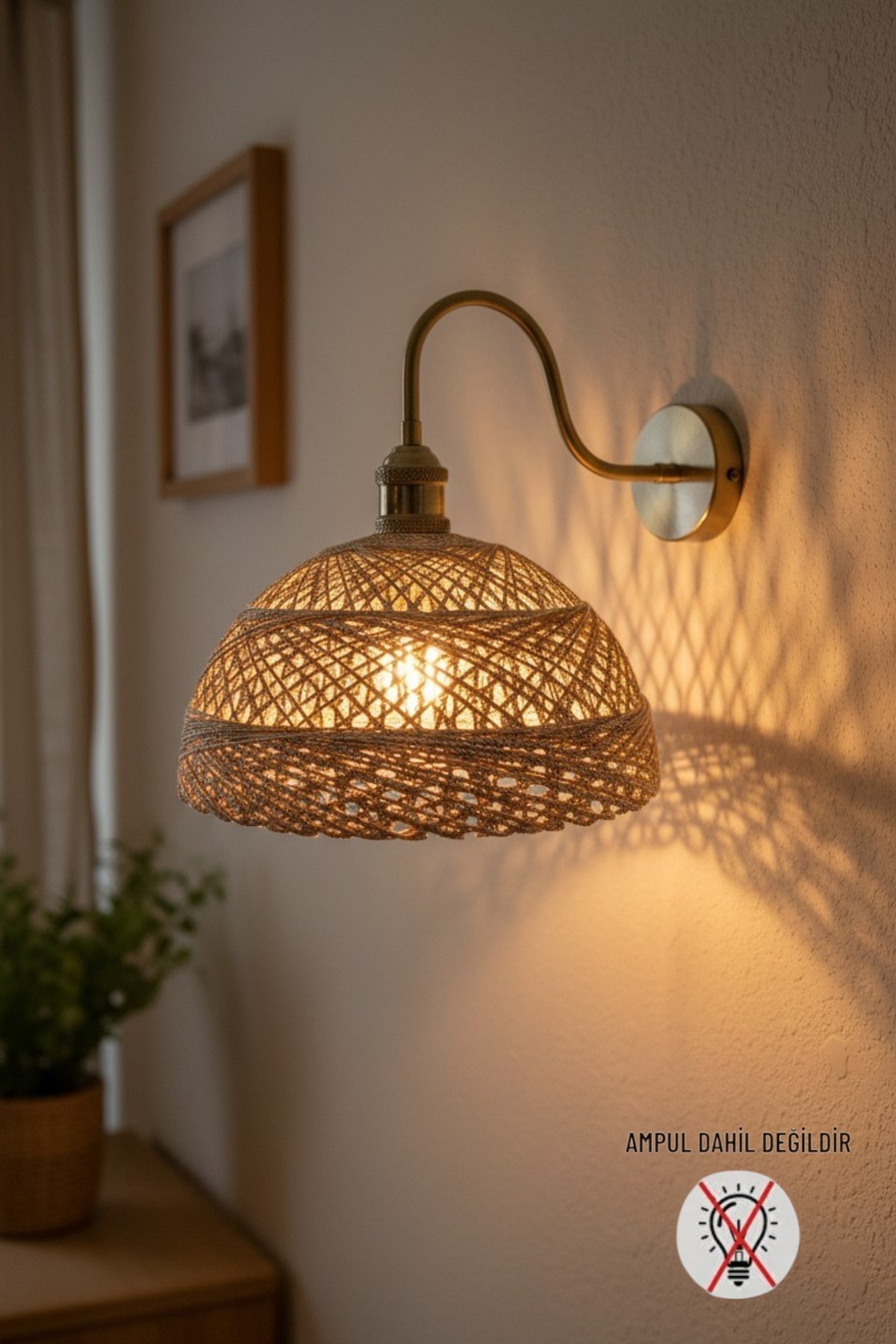 Bohem Sütlü Kahve Recycle İplik Jüt El Yapımı Metal Eskitme Gövde Aplik Duvar Lambası Modern Otel Cafe Vintage Salon Yatak Odası Merdiven Retro