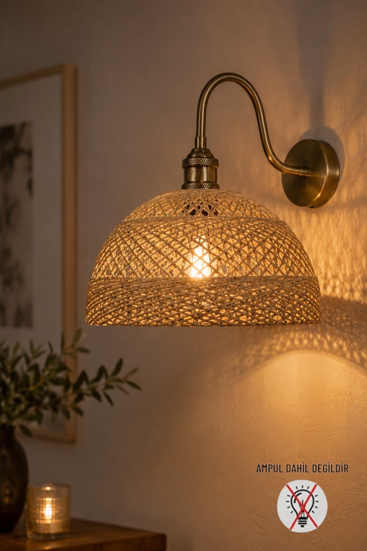 Bohem Sütlü Kahve Recycle İplik Jüt El Yapımı Metal Eskitme Gövde Aplik Duvar Lambası Modern Otel Cafe Vintage Salon Yatak Odası Merdiven Retro