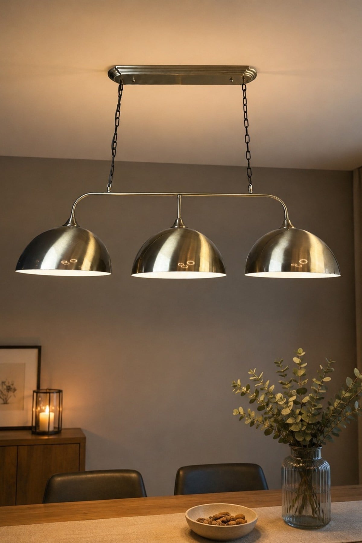 Brillar Üçlü Eskitme Metal Rustik E27 Salon Yemek Masası Sarkıt Avize