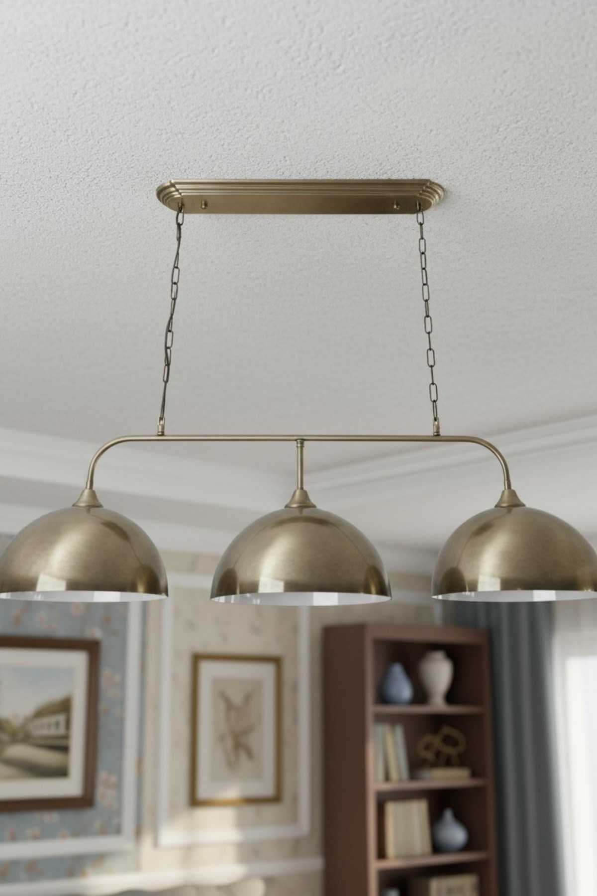 Brillar Üçlü Eskitme Metal Rustik E27 Salon Yemek Masası Sarkıt Avize