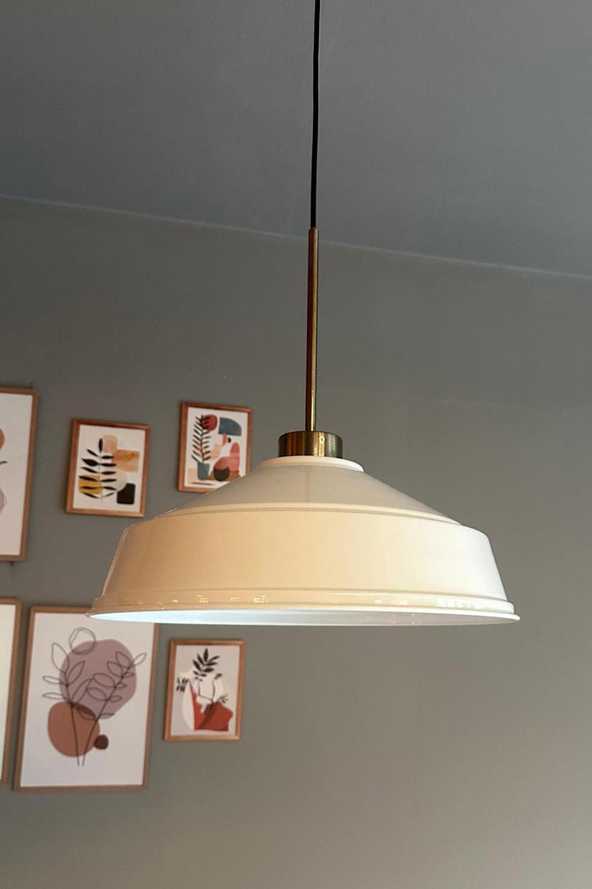 Carmelo Beyaz Tekli Avize Eskitme İnce Başlık Retro Sarkıt Lamba Restoran Salon Aydınlatma