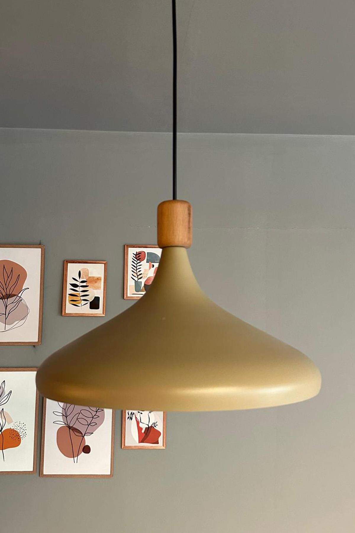 Champion Bej Ahşap Silindir Tekli Avize Sarkıt Salon Mutfak Cafe Butik Lamba Aydınlatma Avizeler