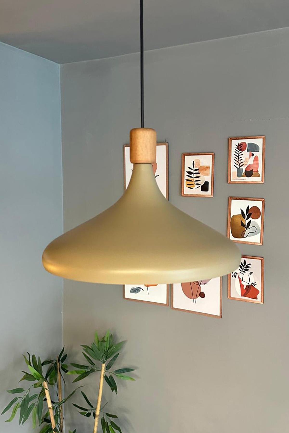 Champion Bej Ahşap Silindir Tekli Avize Sarkıt Salon Mutfak Cafe Butik Lamba Aydınlatma Avizeler