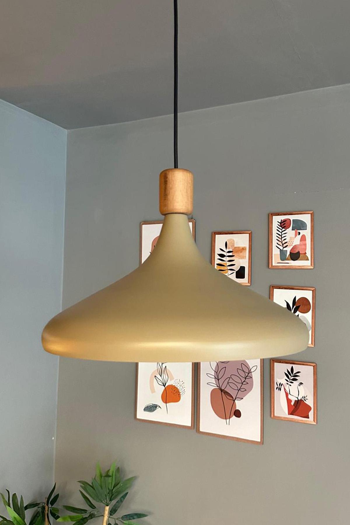 Champion Bej Ahşap Silindir Tekli Avize Sarkıt Salon Mutfak Cafe Butik Lamba Aydınlatma Avizeler