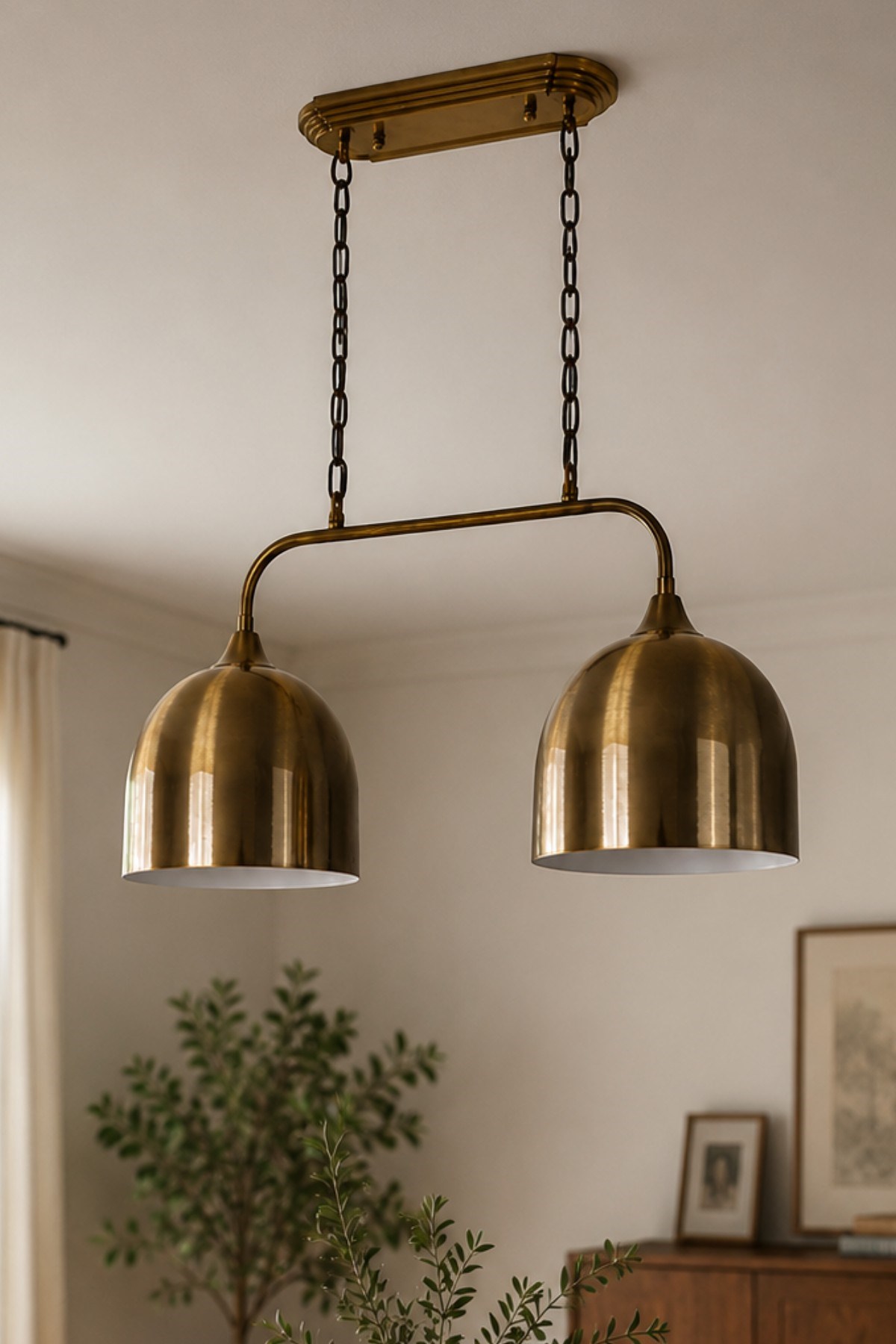Deep Brillar İkili Eskitme Metal Rustik E27 Salon Yemek Masası Sarkıt Avize