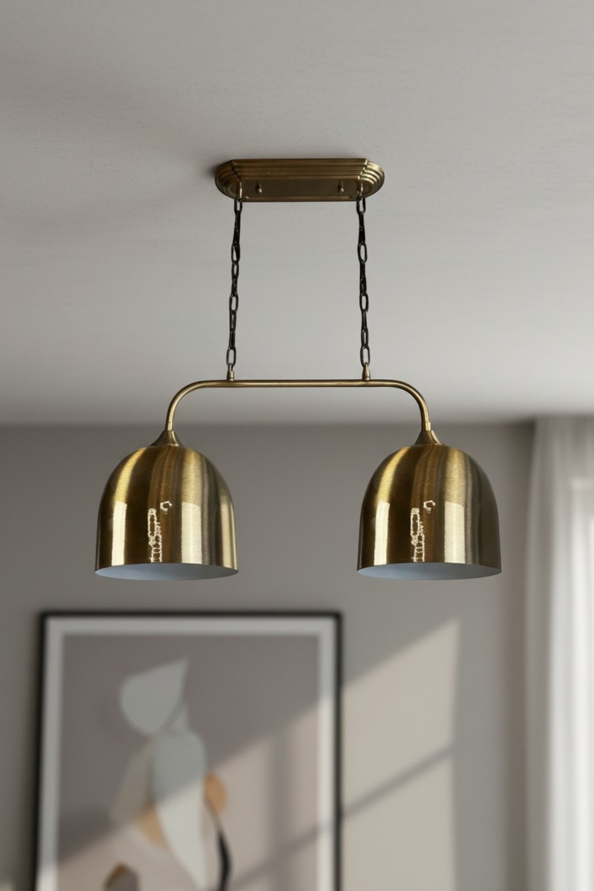 Deep Brillar İkili Eskitme Metal Rustik E27 Salon Yemek Masası Sarkıt Avize