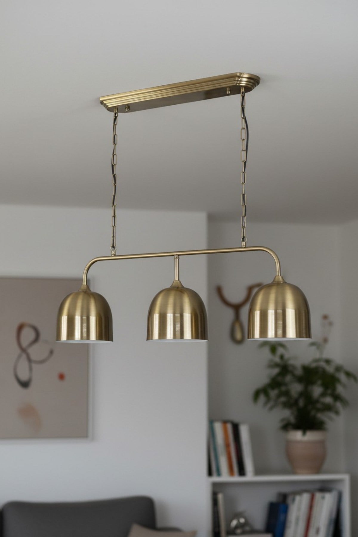 Deep Brillar Üçlü Eskitme Metal Rustik E27 Salon Yemek Masası Sarkıt Avize