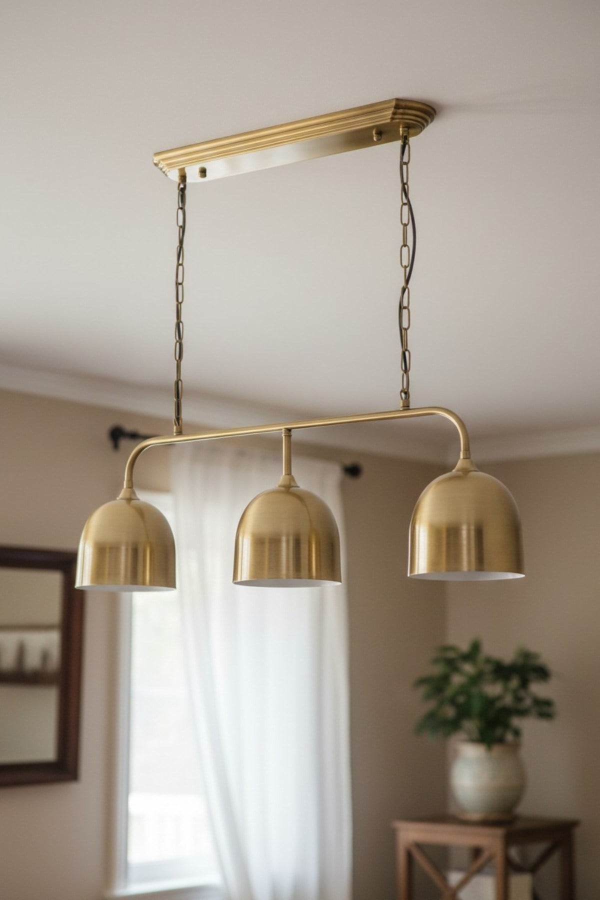 Deep Brillar Üçlü Eskitme Metal Rustik E27 Salon Yemek Masası Sarkıt Avize