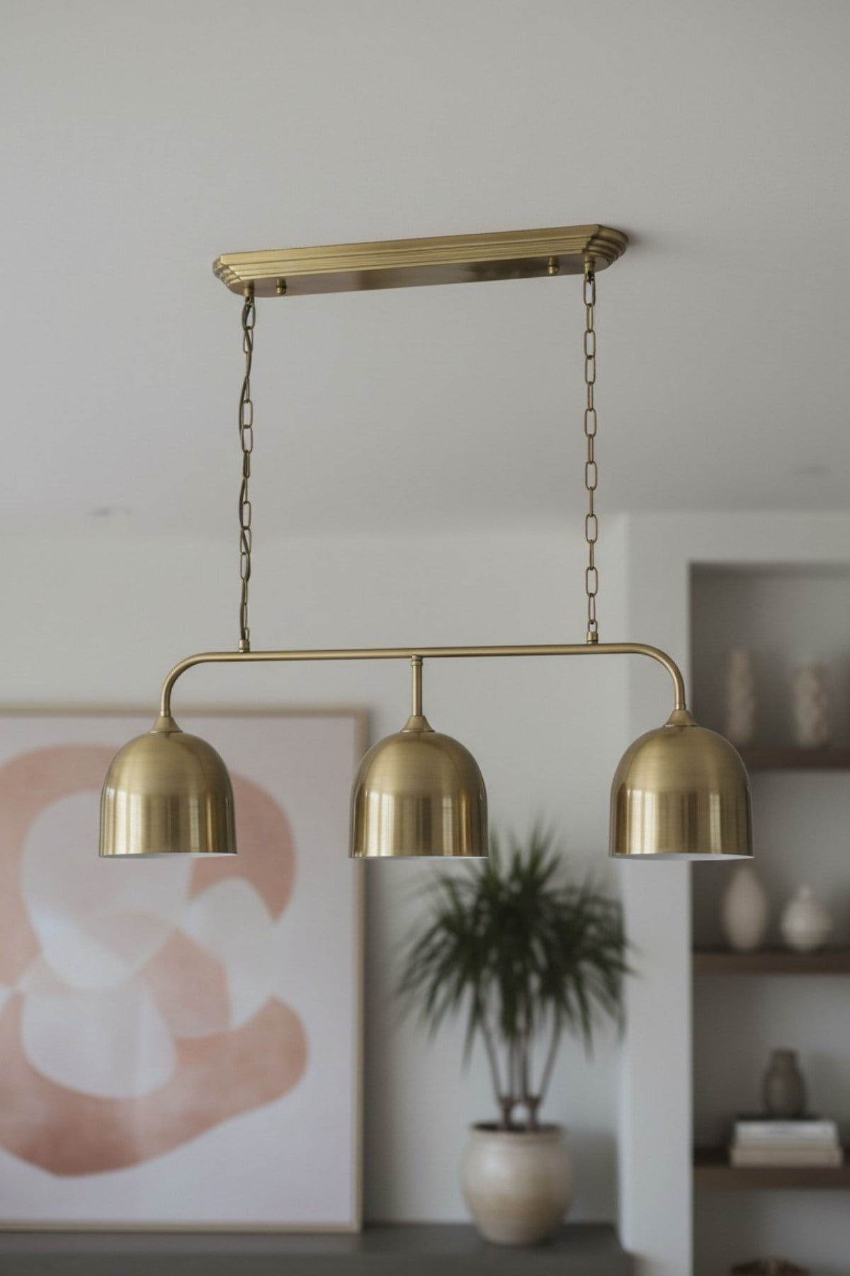 Deep Brillar Üçlü Eskitme Metal Rustik E27 Salon Yemek Masası Sarkıt Avize