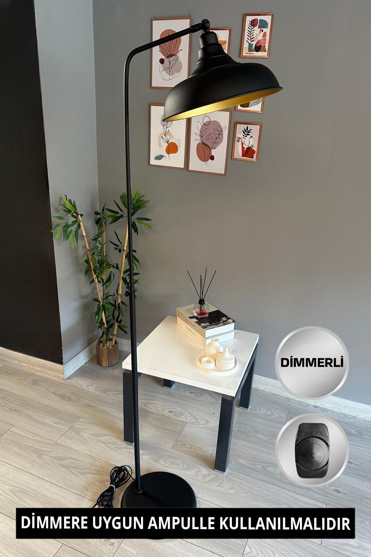 Dimmerli Işığı Ayarlanabilen Işığı Artırılıp Azaltılabilen Siyah Hareketli Başlık Metal Lambader