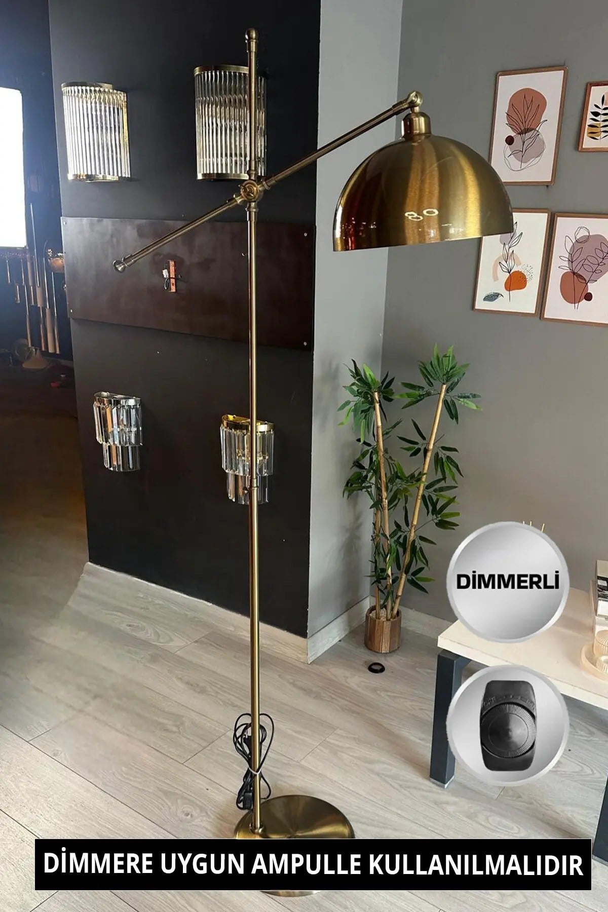 Dimmerli Işığı Ayarlanabilen Işığı Artırılıp Azaltılabilen Eskitme Metal Lambader