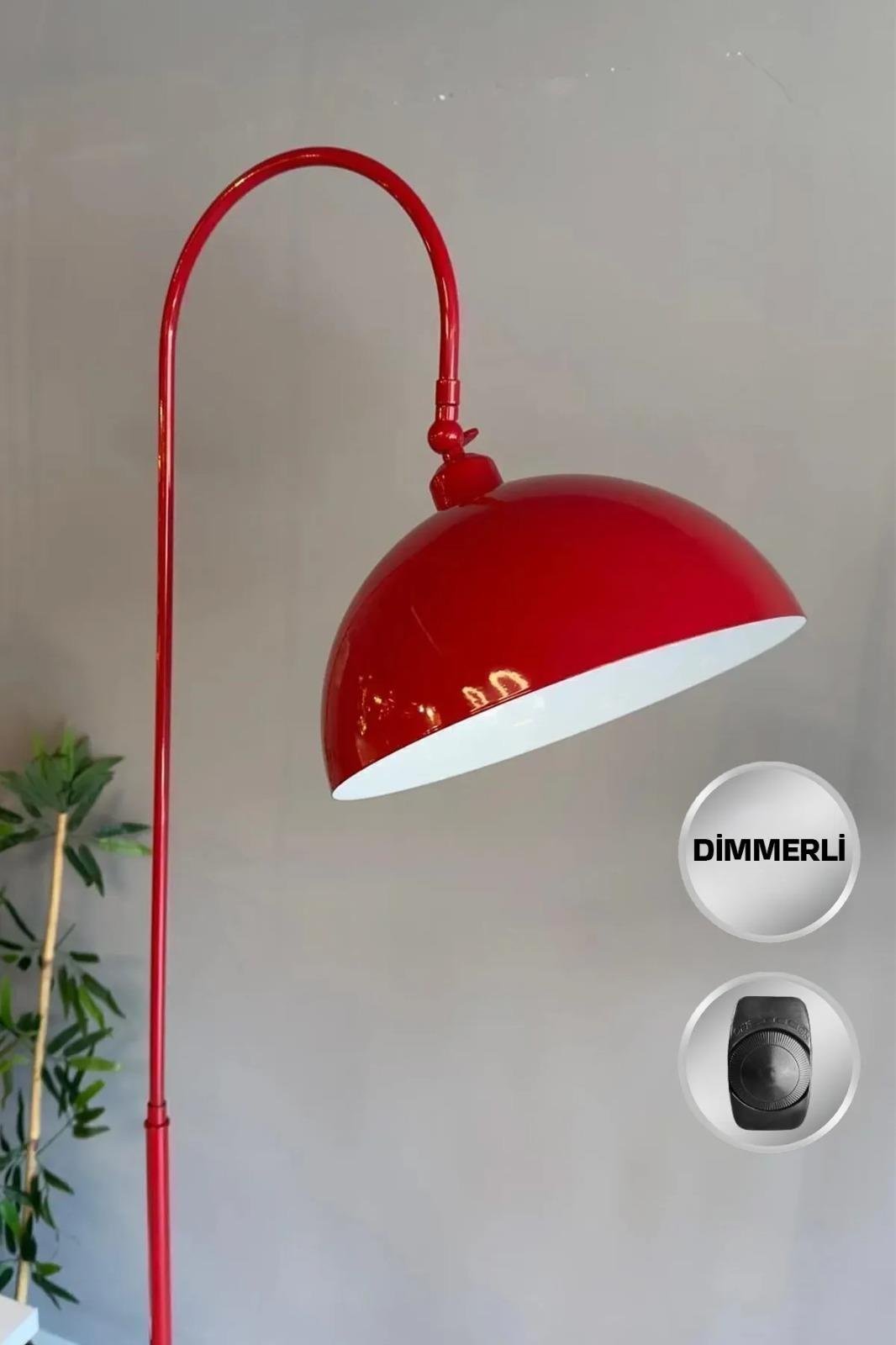 Dimmerli Kırmızı Lambader Hareketli Başlık Modern Dekoratif Metal Oturma Odası Çalışma Odası