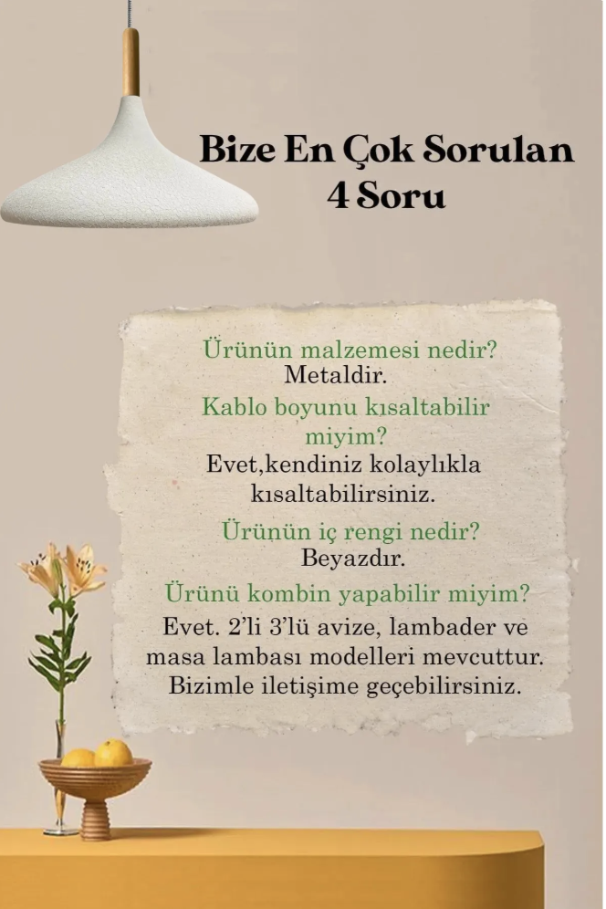 Dokulu Açık Krem Ütü Kablo Ahşap Tekli Avize Sarkıt Salon Mutfak Lamba Aydınlatma Avizeler