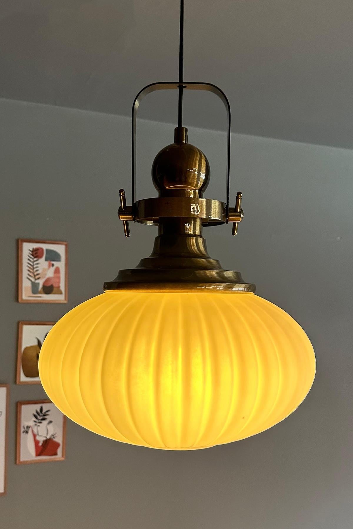 Elegant Beyaz Cam Tekli Avize Eskitme Başlık Retro Sarkıt Lamba Restoran Salon Aydınlatma