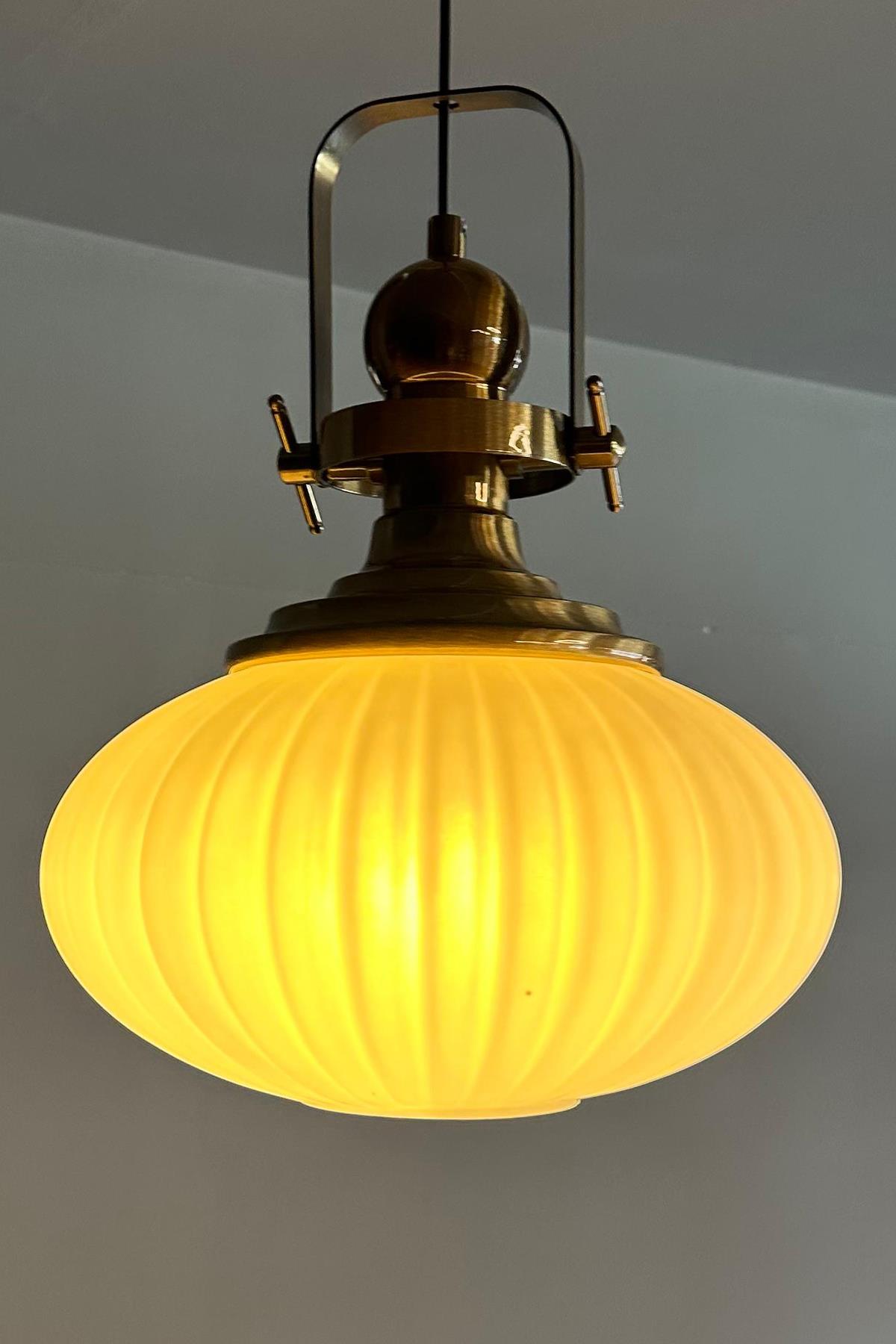 Elegant Beyaz Cam Tekli Avize Eskitme Başlık Retro Sarkıt Lamba Restoran Salon Aydınlatma