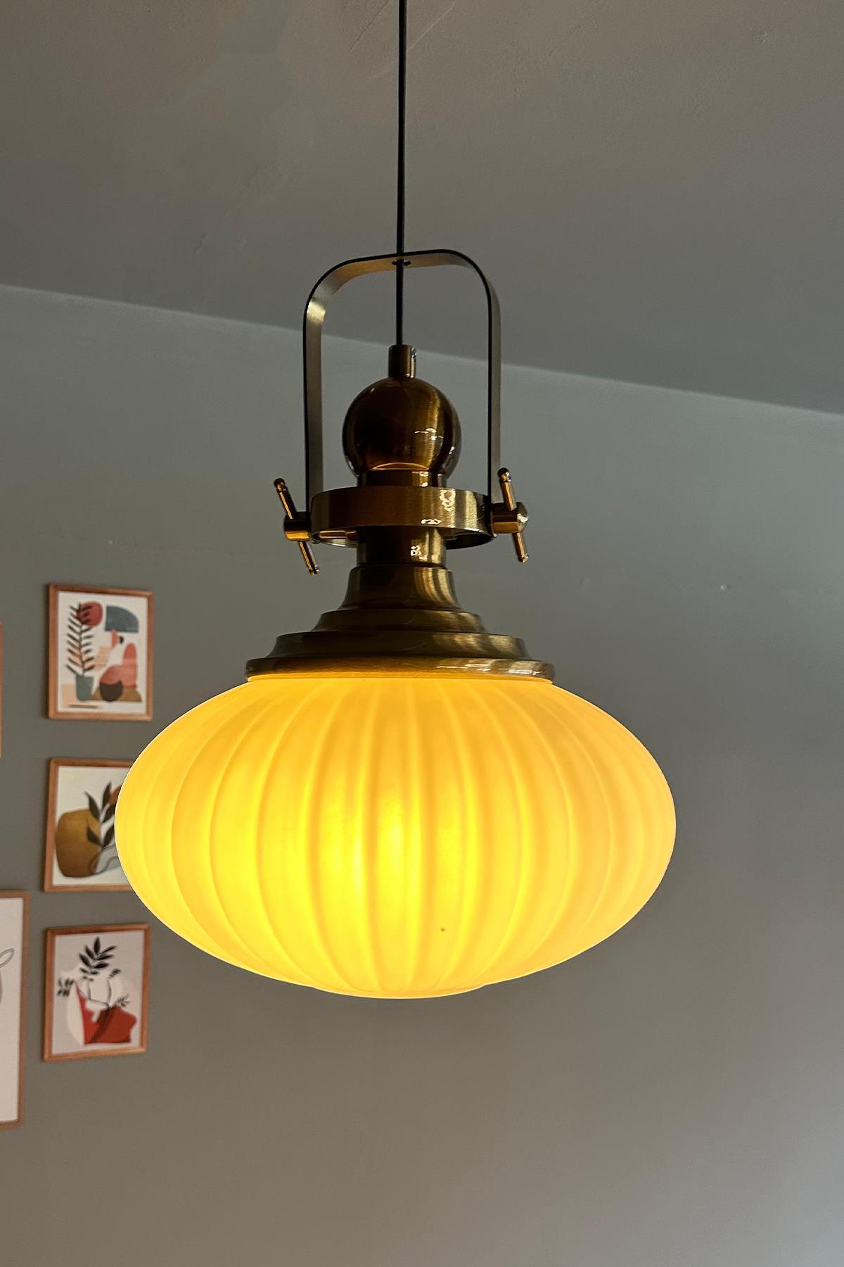 Elegant Beyaz Cam Tekli Avize Eskitme Başlık Retro Sarkıt Lamba Restoran Salon Aydınlatma