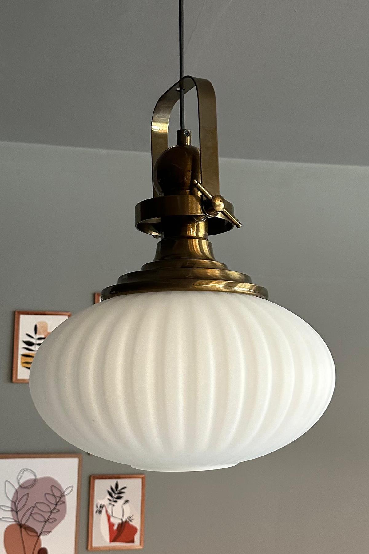 Elegant Beyaz Cam Tekli Avize Eskitme Başlık Retro Sarkıt Lamba Restoran Salon Aydınlatma