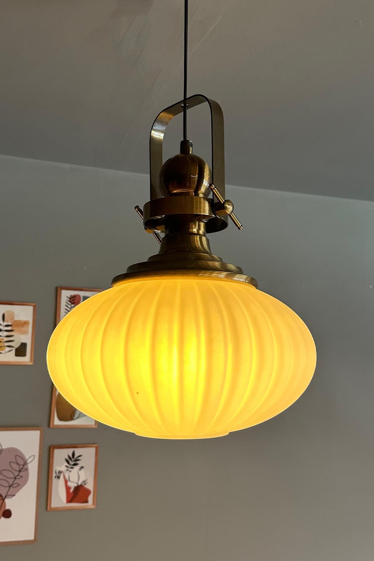 Elegant Beyaz Cam Tekli Avize Eskitme Başlık Retro Sarkıt Lamba Restoran Salon Aydınlatma