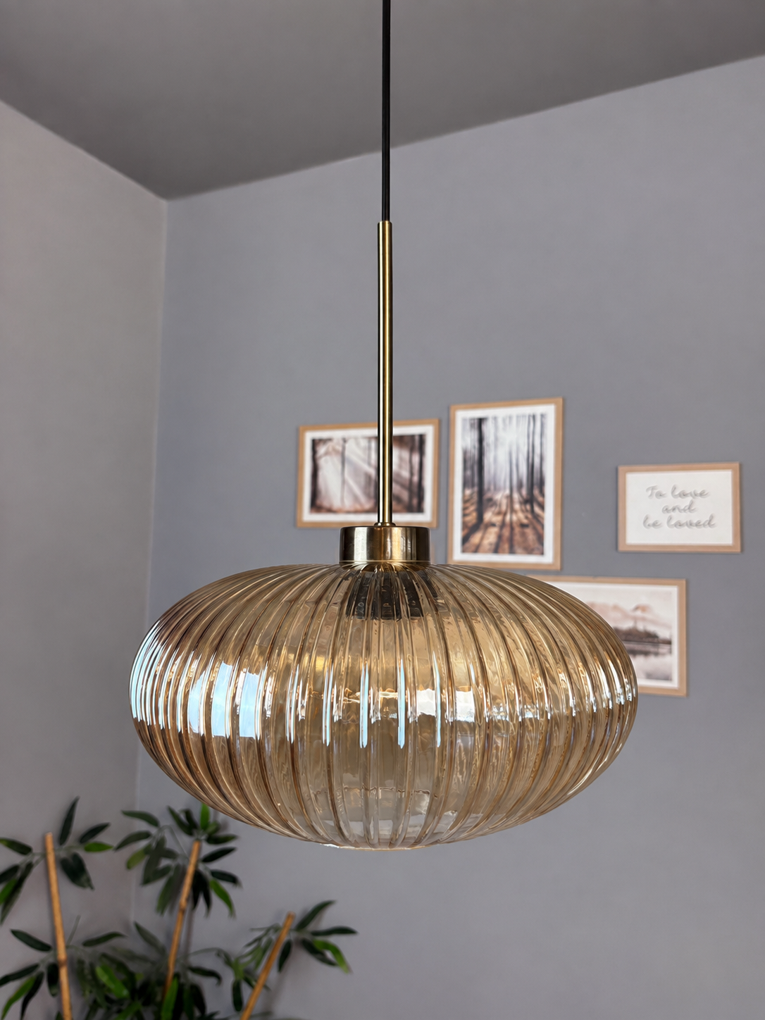 Elegant Cam Bal Rengi Tekli Avize İnce Eskitme Başlık Sarkıt Lamba Restoran Salon Aydınlatma