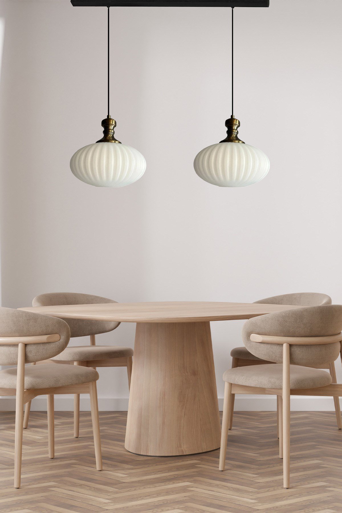 Elegant Cam Beyaz İkili Avize Eskitme Tokmak Başlık Sarkıt Lamba Restoran Salon Aydınlatma