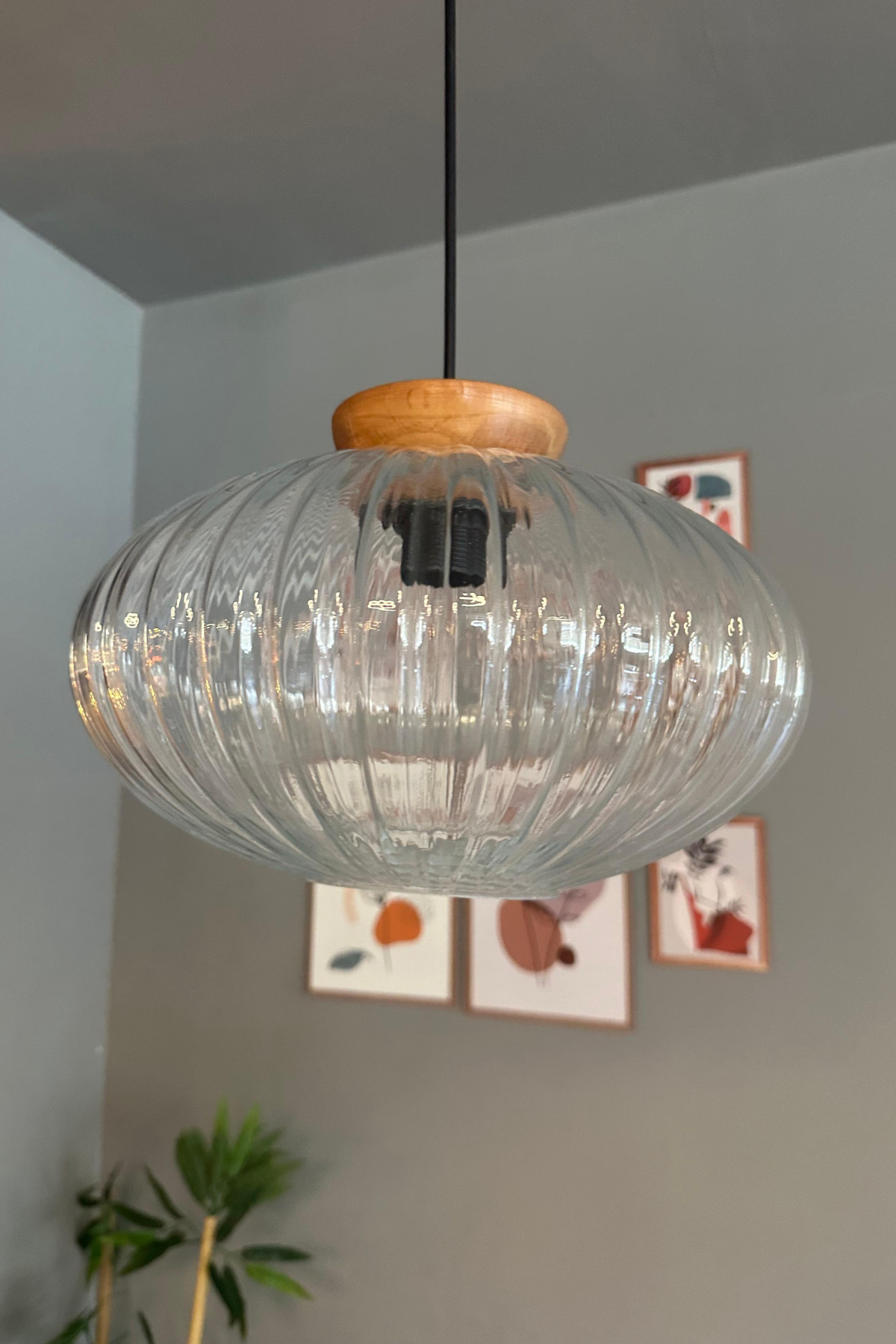 Elegant Cam Şeffaf Avize Ahşap Tabak Başlık Sarkıt Lamba Restoran Salon Aydınlatma