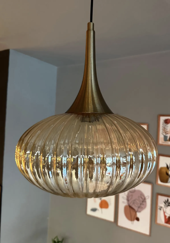 Elegant Cam Tekli Bal Rengi Avize Eskitme Külah Başlık Sarkıt Lamba Restoran Salon Aydınlatma