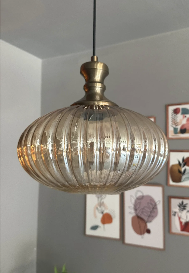 Elegant Cam Tekli Bal Rengi Avize Eskitme Knob Başlık Sarkıt Lamba Restoran Salon Aydınlatma