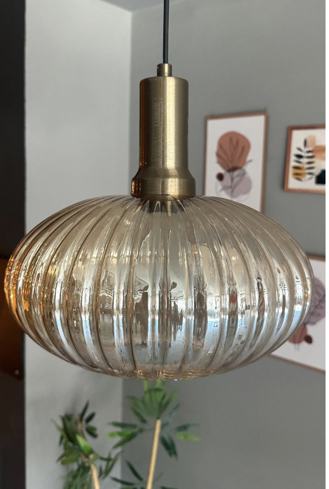 Elegant Cam Tekli Bal Rengi Avize Eskitme Fener Başlık Sarkıt Lamba Restoran Salon Aydınlatma