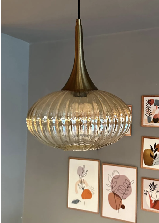 Elegant Cam Tekli Bal Rengi Avize Eskitme Külah Başlık Sarkıt Lamba Restoran Salon Aydınlatma